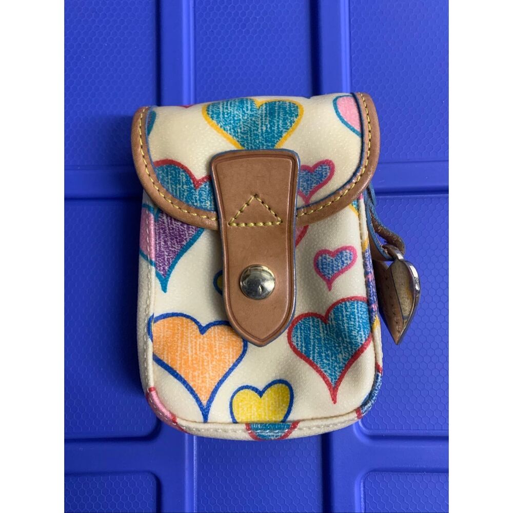 DOONEY & BOURKE Vintage Luxury Leather Doodle Heart Wristlet Phone Card Case Y2K